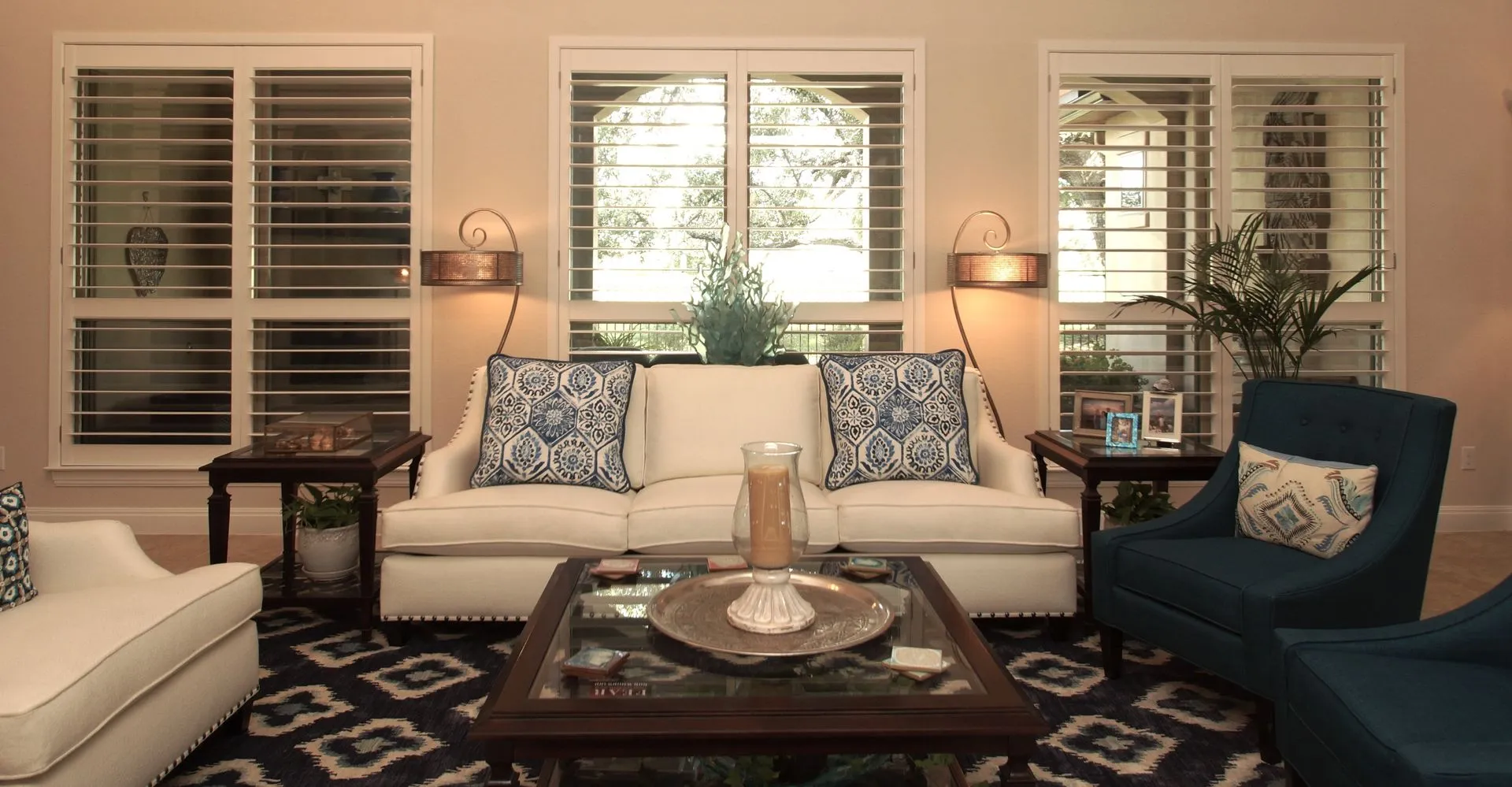 living room plantation shutters