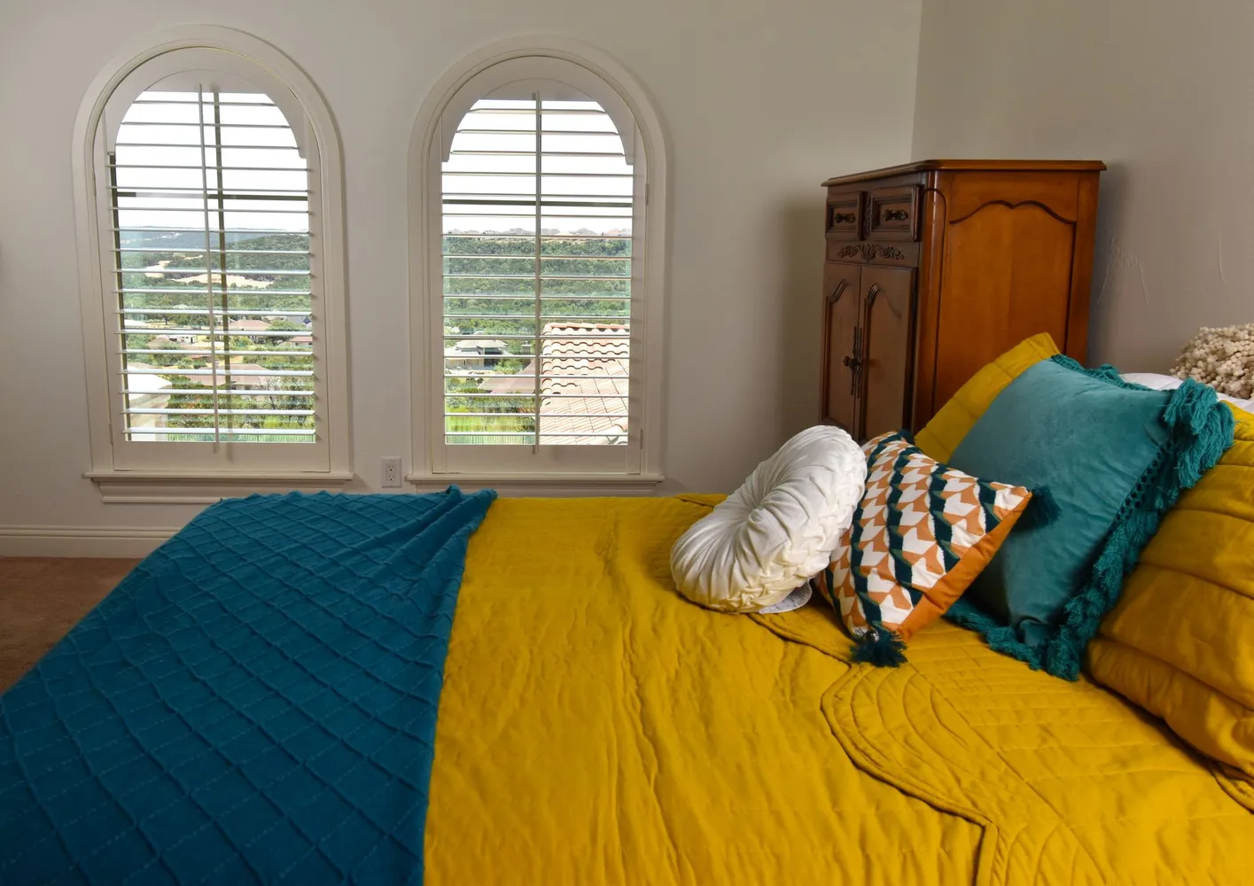 bedroom interior plantation shutters