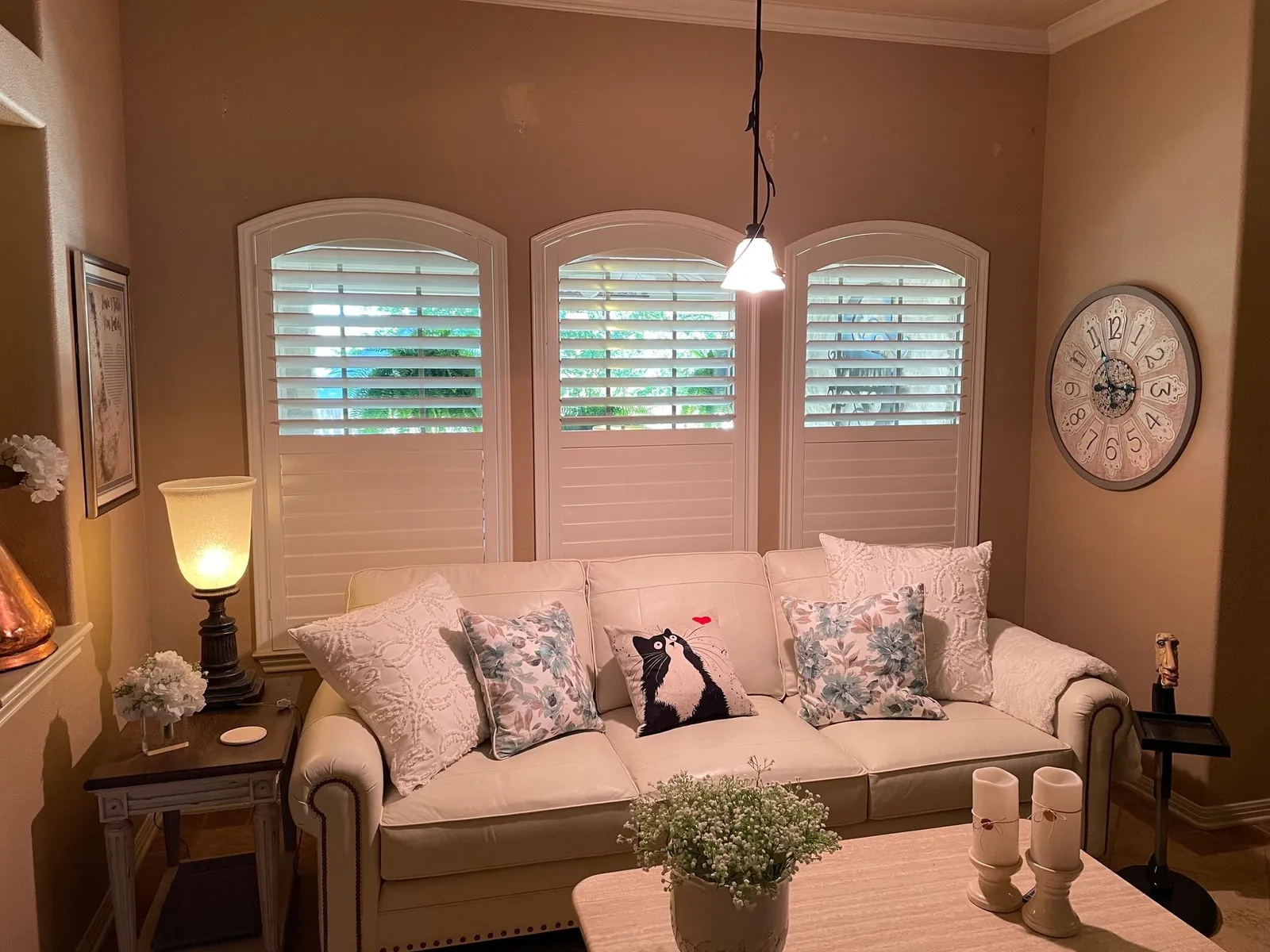 living room plantation shutters